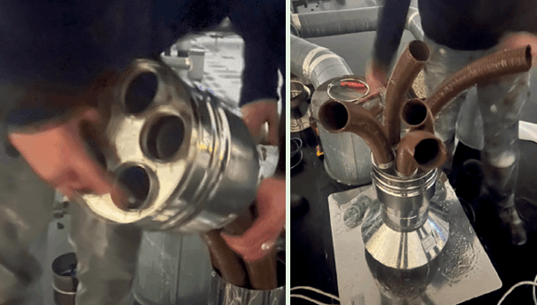 Lorsque chaque conduit est monté en toiture, la partie supérieure est fixée sur le terminal grâce au repérage prévu à cet effet.