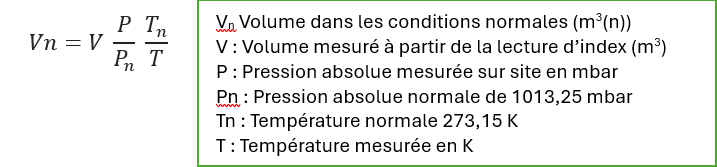 Calcul Vn : Volume dans les conditions normales (m3(n))