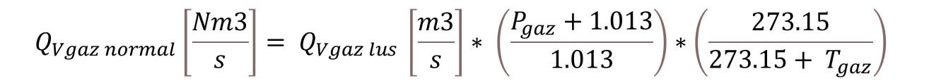 Formule de débit normal de gaz naturel
