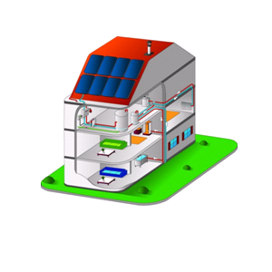 Schéma de principe de la solution Chaudière Collective à Condensation et Chauffe-Eau Solaire Collectif