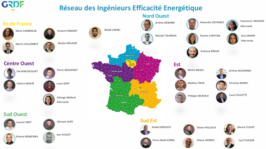 Carte de France des Ingénieurs Efficacité Energétique de GRDF