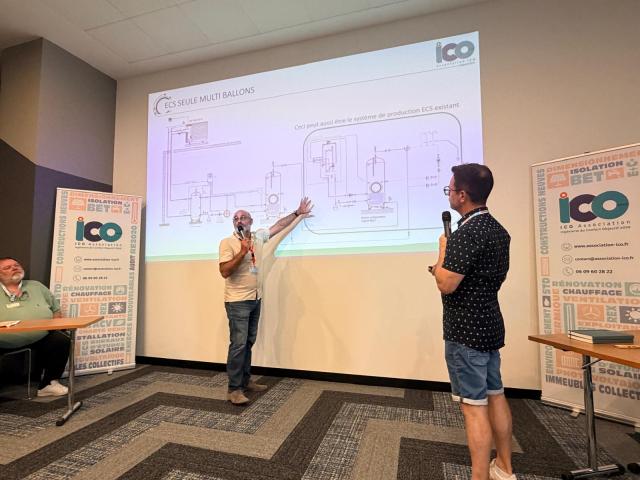 Steeve Giorno présente les différents scénarii d'optimisation de schémas hydrauliques pour une production d'ECS en solution hybride.