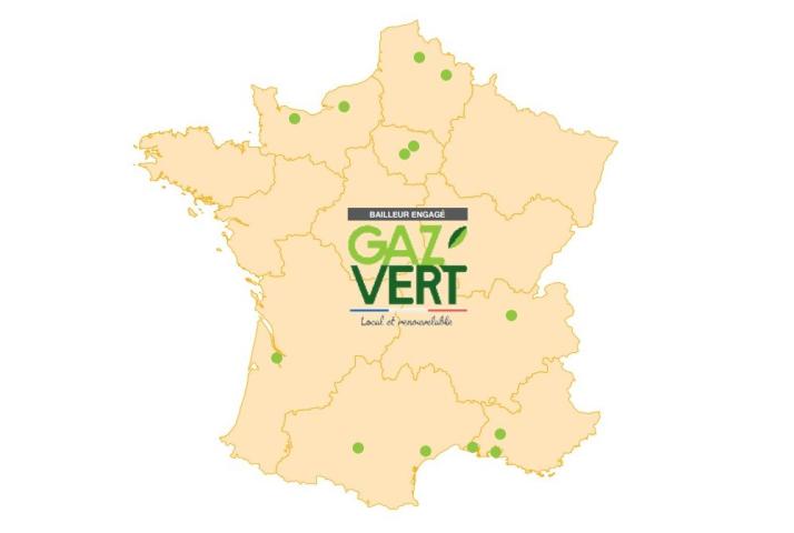 Carte de France des lauréats  de l'appel à projets "logement social engagé gaz vert"