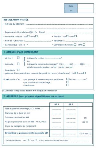 Exemple d'une fiche de diagnostic d’un conduit de fumée