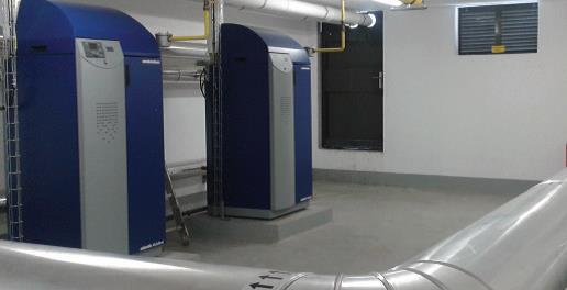 Chaufferie gaz composée de deux chaudières à condensation