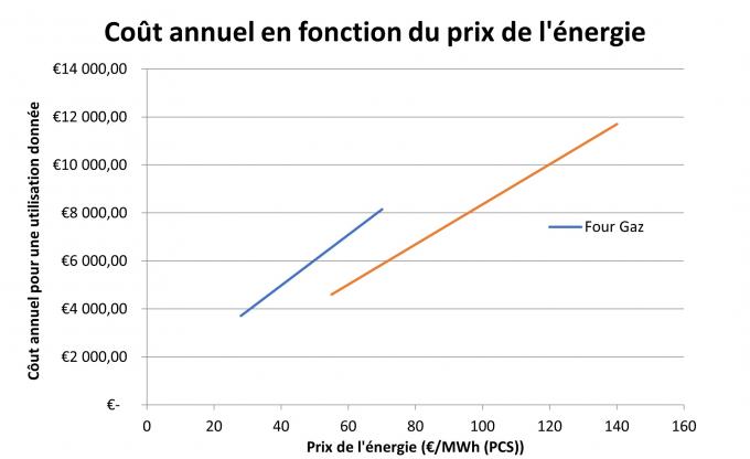 Coût annuel en fonction du prix de l'énergie 