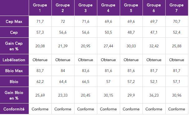 Tableau des résultats des études thermiques - CEGIBAT