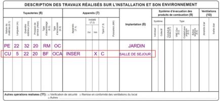 Certificat de conformité : Exemple d’informations à renseigner quand le type d’appareil est « C ».