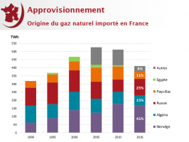 Principaux pays fournisseurs de la France en gaz naturel (2017, SOeS BP statistical review of world energy)