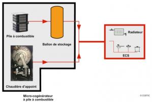 Schéma de la couverture des besoins thermiques par la pile à combustible et la chaudière à condensation