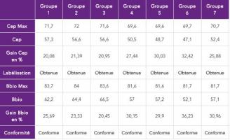 Tableau des résultats des études thermiques - CEGIBAT